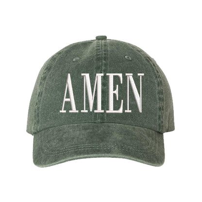 Dark Green Amen Washed Statement Baseball Hat – a washed, relaxed-fit statement cap designed for everyday comfort and real-life moods. Trendy, adjustable, and effortlessly stylish. - DSY Lifestyle
