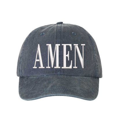 Navy Blue Amen Washed Statement Baseball Hat – a washed, relaxed-fit statement cap designed for everyday comfort and real-life moods. Trendy, adjustable, and effortlessly stylish. - DSY Lifestyle