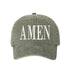 Olive Green Amen Washed Statement Baseball Hat – a washed, relaxed-fit statement cap designed for everyday comfort and real-life moods. Trendy, adjustable, and effortlessly stylish. - DSY Lifestyle