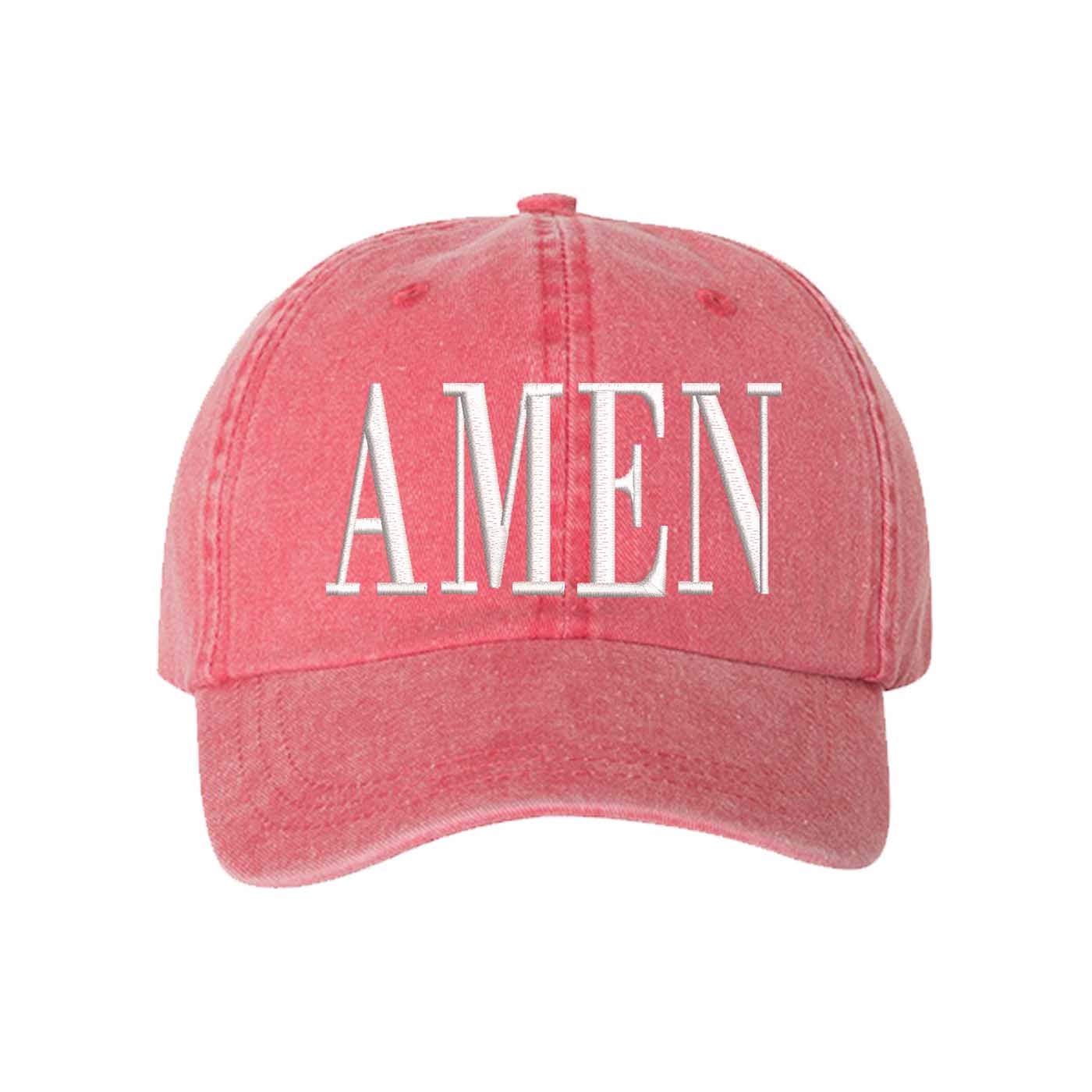 Red Amen Washed Statement Baseball Hat – a washed, relaxed-fit statement cap designed for everyday comfort and real-life moods. Trendy, adjustable, and effortlessly stylish. - DSY Lifestyle