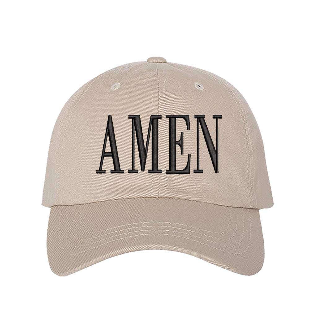 Stone Amen Embroidered Baseball Hat featuring clean white embroidery on a premium dad cap; a minimalist faith statement by DSY Lifestyle.