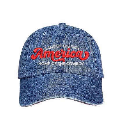 Land of the Free America Home of the Cowboy Embroidered Baseball Hat