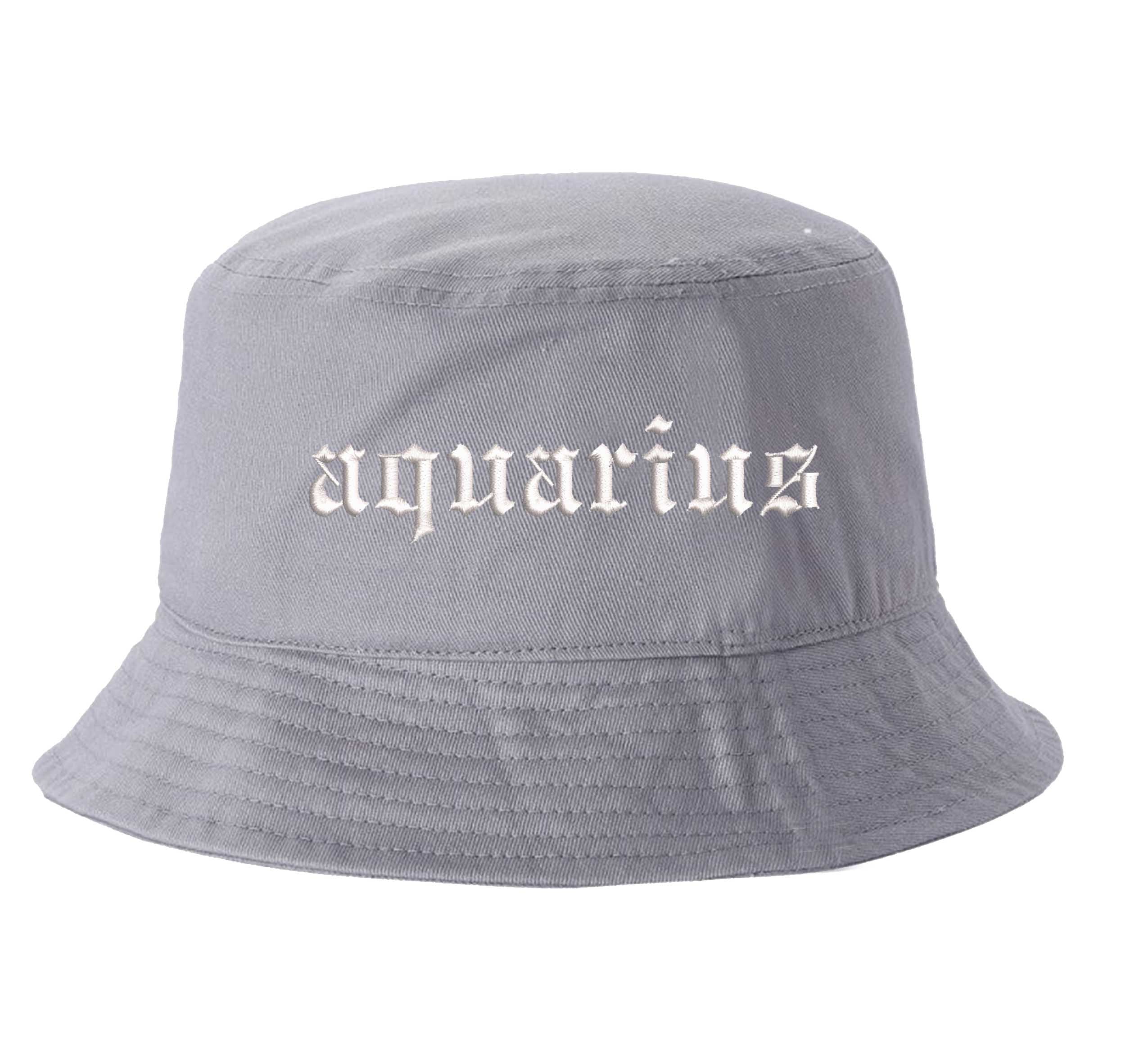 Gray Aquarius Bucket Hat, a zodiac statement hat designed for bold individuality and expressive everyday style. DSY Lifestyle.
