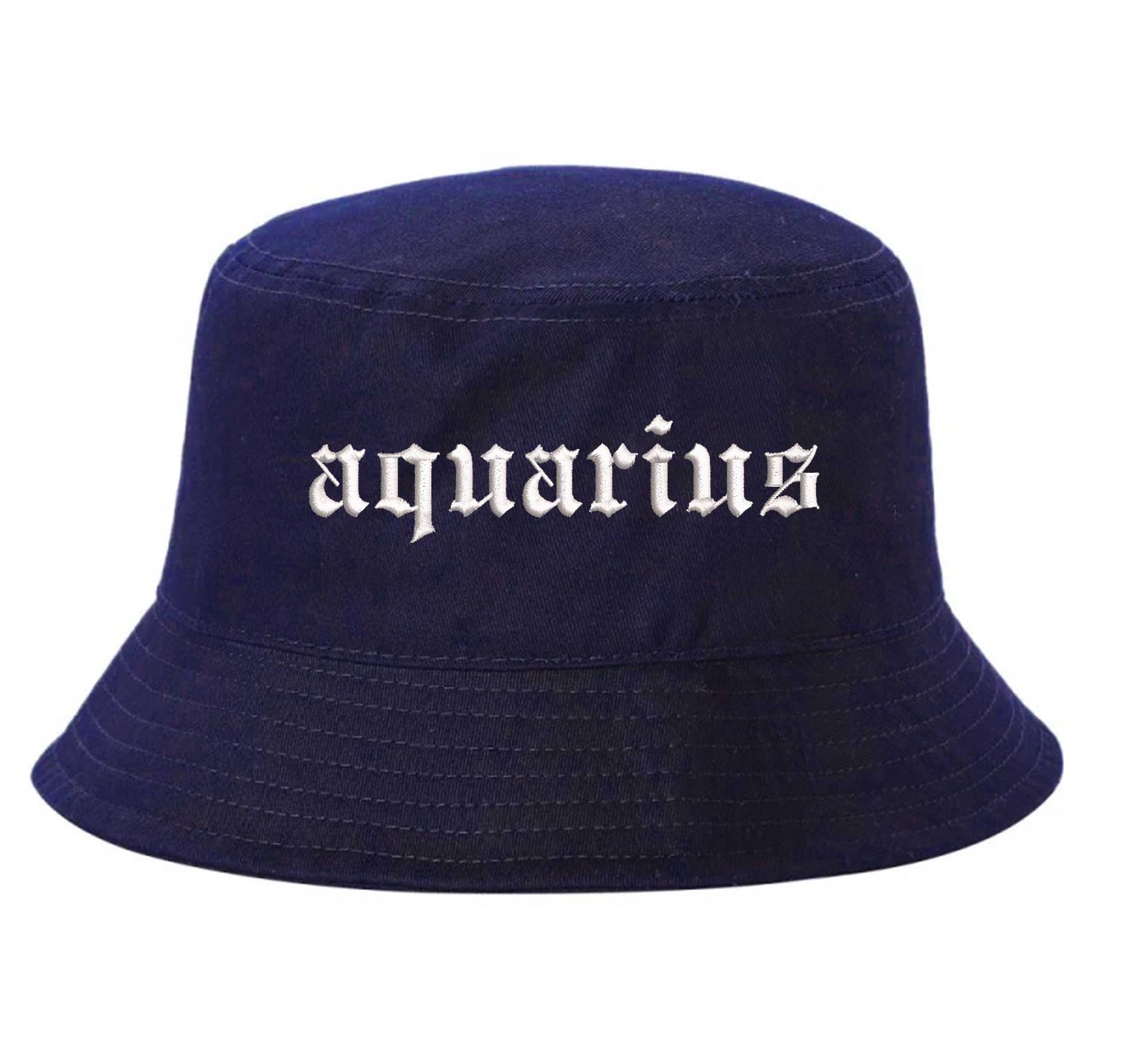 Navy Blue Aquarius Bucket Hat, a zodiac statement hat designed for bold individuality and expressive everyday style. DSY Lifestyle.
