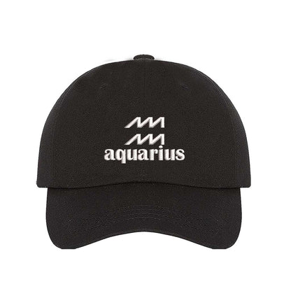 Black Aquarius Symbol Embroidered Baseball Hat, a zodiac-inspired statement hat for expressive, confident everyday style. DSY Lifestyle.