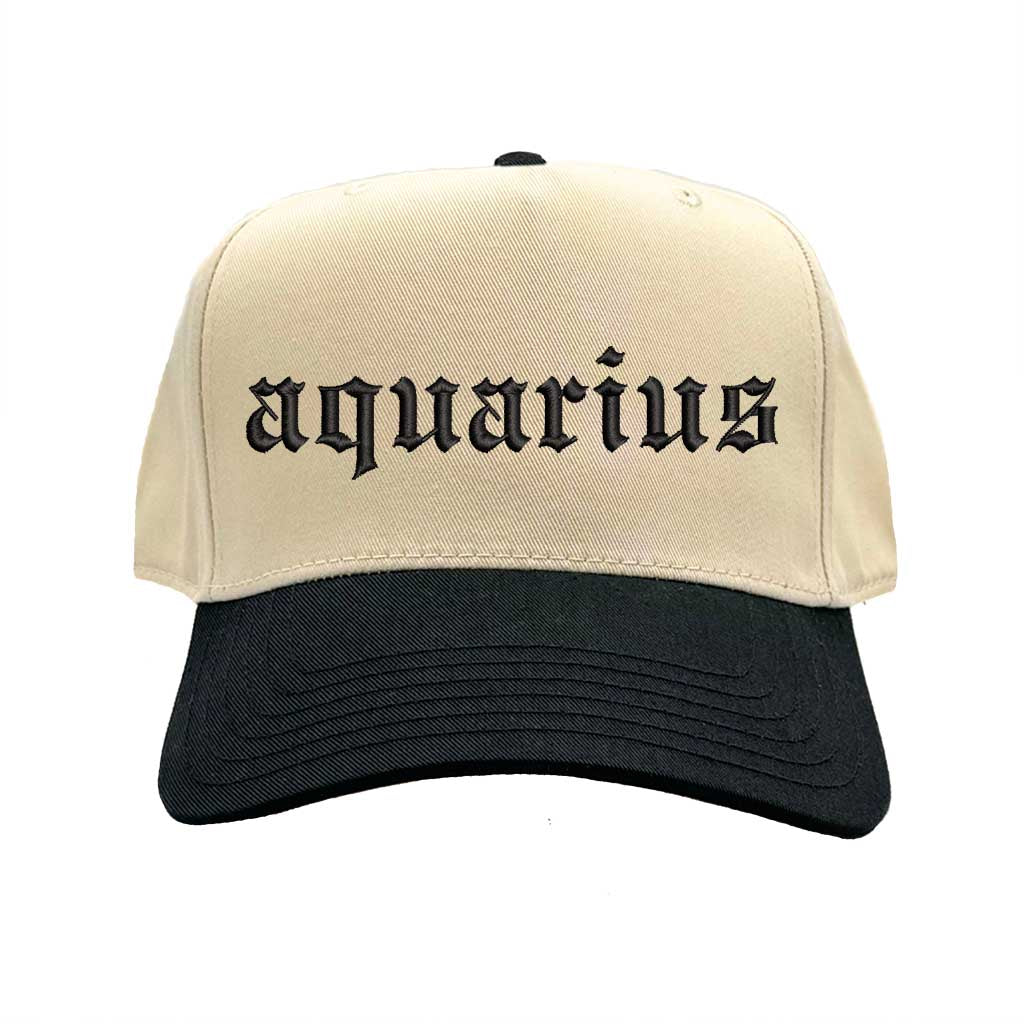Natural Black Aquarius Two-Tone Baseball Hat, a zodiac statement hat for bold personalities and expressive everyday style. DSY Lifestyle.