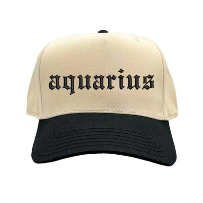 Natural Black Aquarius Two-Tone Baseball Hat, a zodiac statement hat for bold personalities and expressive everyday style. DSY Lifestyle.