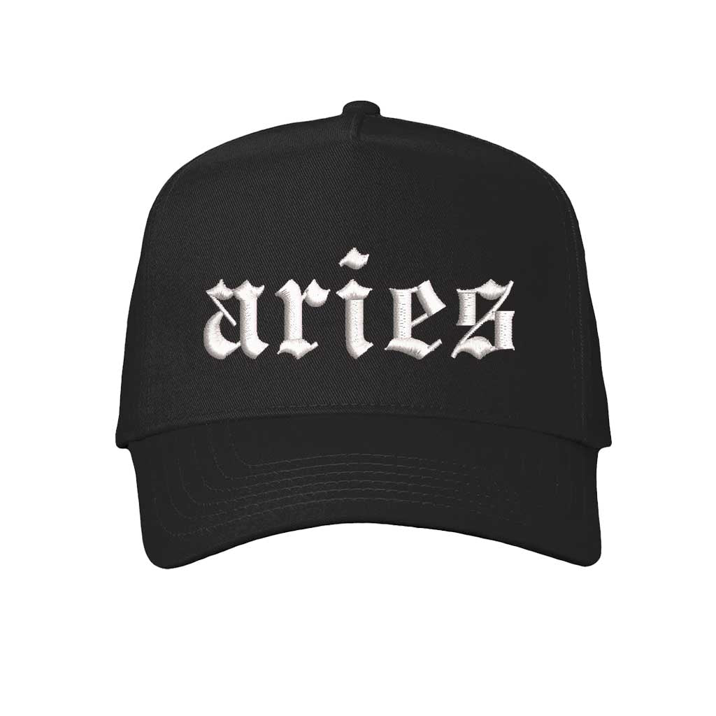 Solid Black Detailed close-up of the premium thread embroidery showing the clean lines of the Aries on a corresponding colored cap. - DSY Lifestyle 
