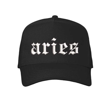 Solid Black Detailed close-up of the premium thread embroidery showing the clean lines of the Aries on a corresponding colored cap. - DSY Lifestyle 