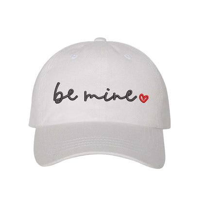 White baseball hat embroidered with the phrase be mine and a small heart-DSY Lifestyle