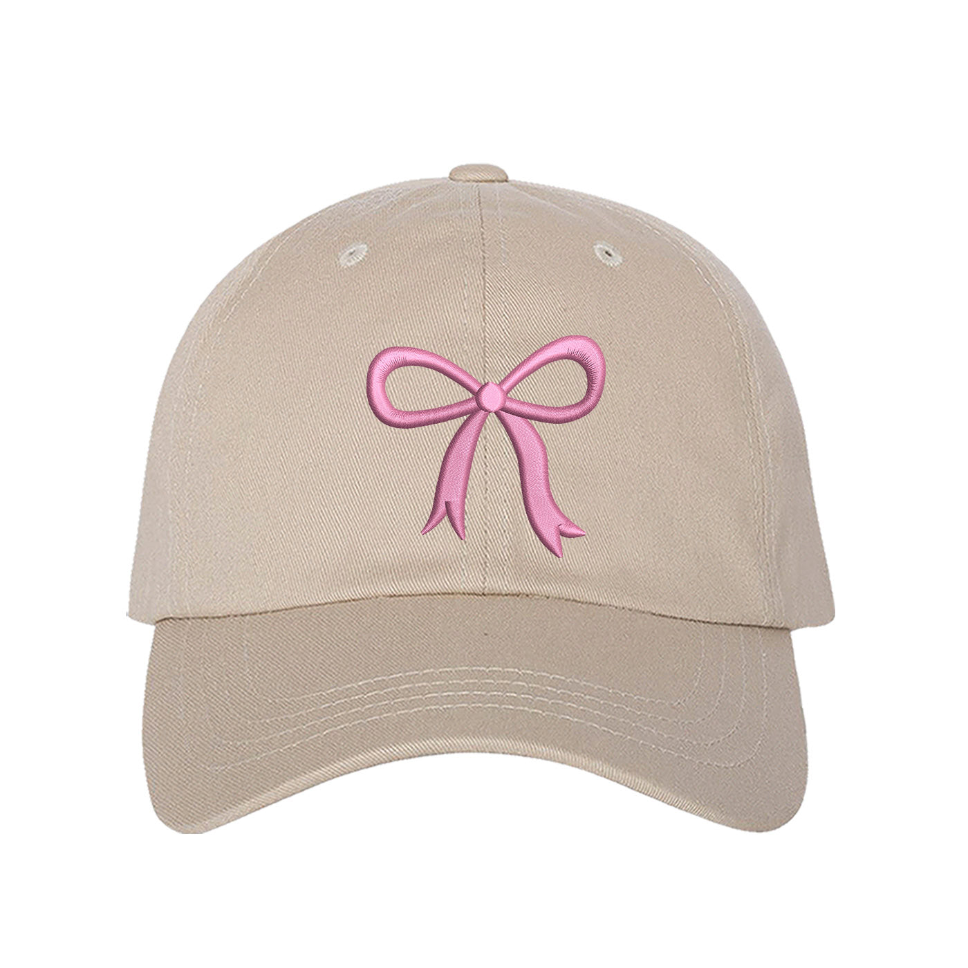 Stone Bow Baseball Hat featuring a dainty pink embroidered bow on a classic cap, perfect for a coquette-style outfit or a feminine statement accessory.