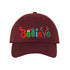 Burgundy Believe Christmas Embroidered Baseball Hat with festive holiday stitching, curved brim, and adjustable hook-and-loop closure – DSY Lifestyle
