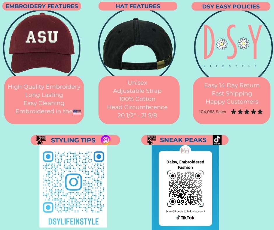 DSY Lifestyle Infographic about our baseball caps and excellent embroidery