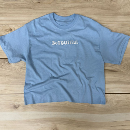 Sky blue crop top embroidered with BeYOUtiful - DSY Lifestyle