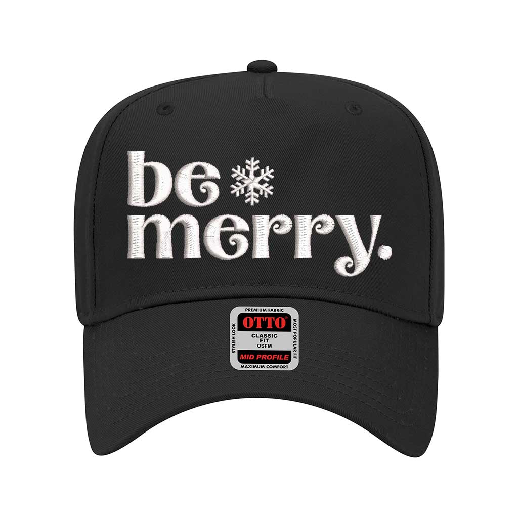Black Be Merry Christmas 5 Panel Embroidered Baseball Hat with festive embroidery and adjustable snapback closure – DSY Lifestyle