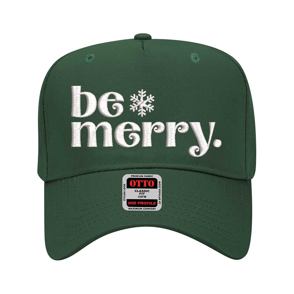 Forest Green Be Merry Christmas 5 Panel Embroidered Baseball Hat with festive embroidery and adjustable snapback closure – DSY Lifestyle