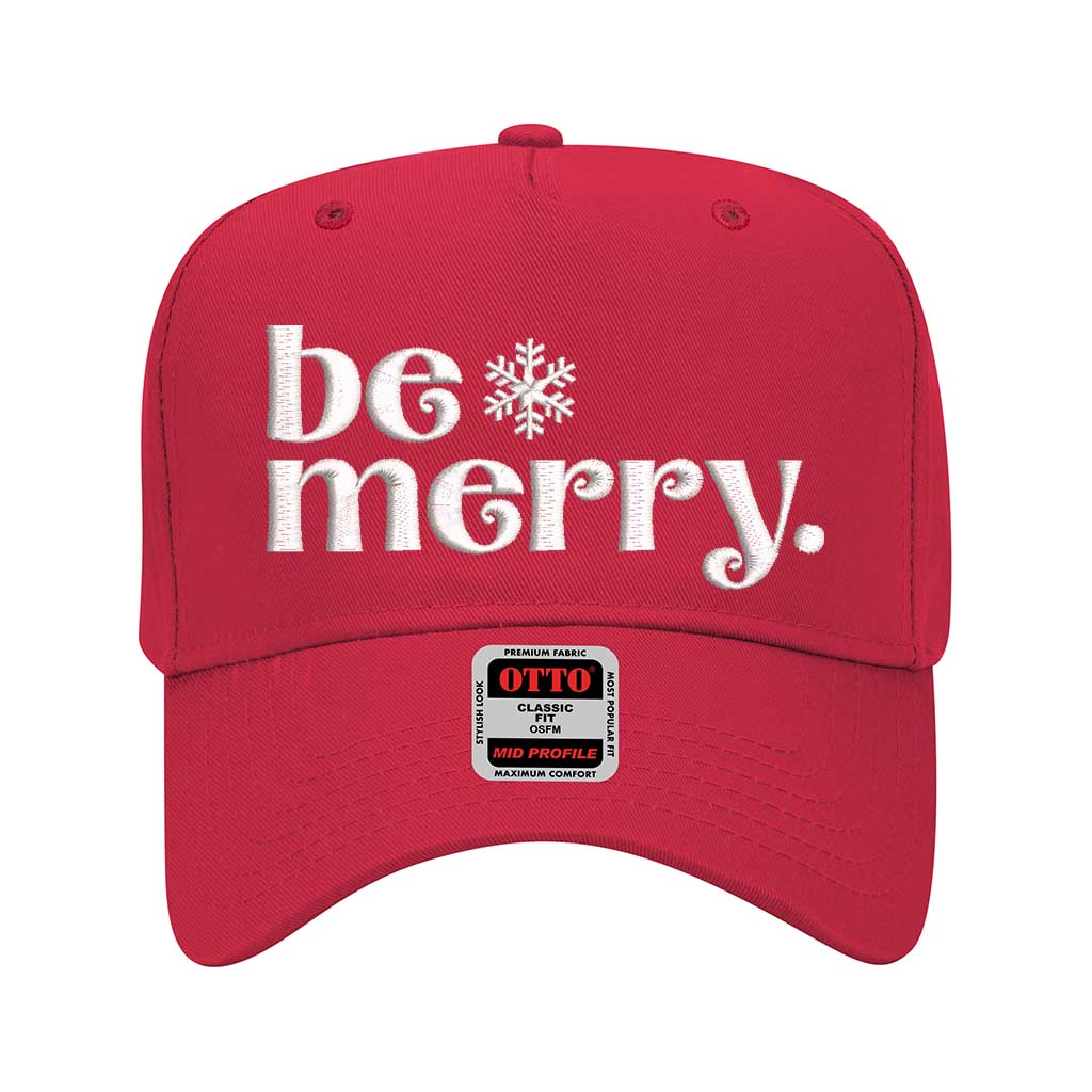 Red Be Merry Christmas 5 Panel Embroidered Baseball Hat with festive embroidery and adjustable snapback closure – DSY Lifestyle