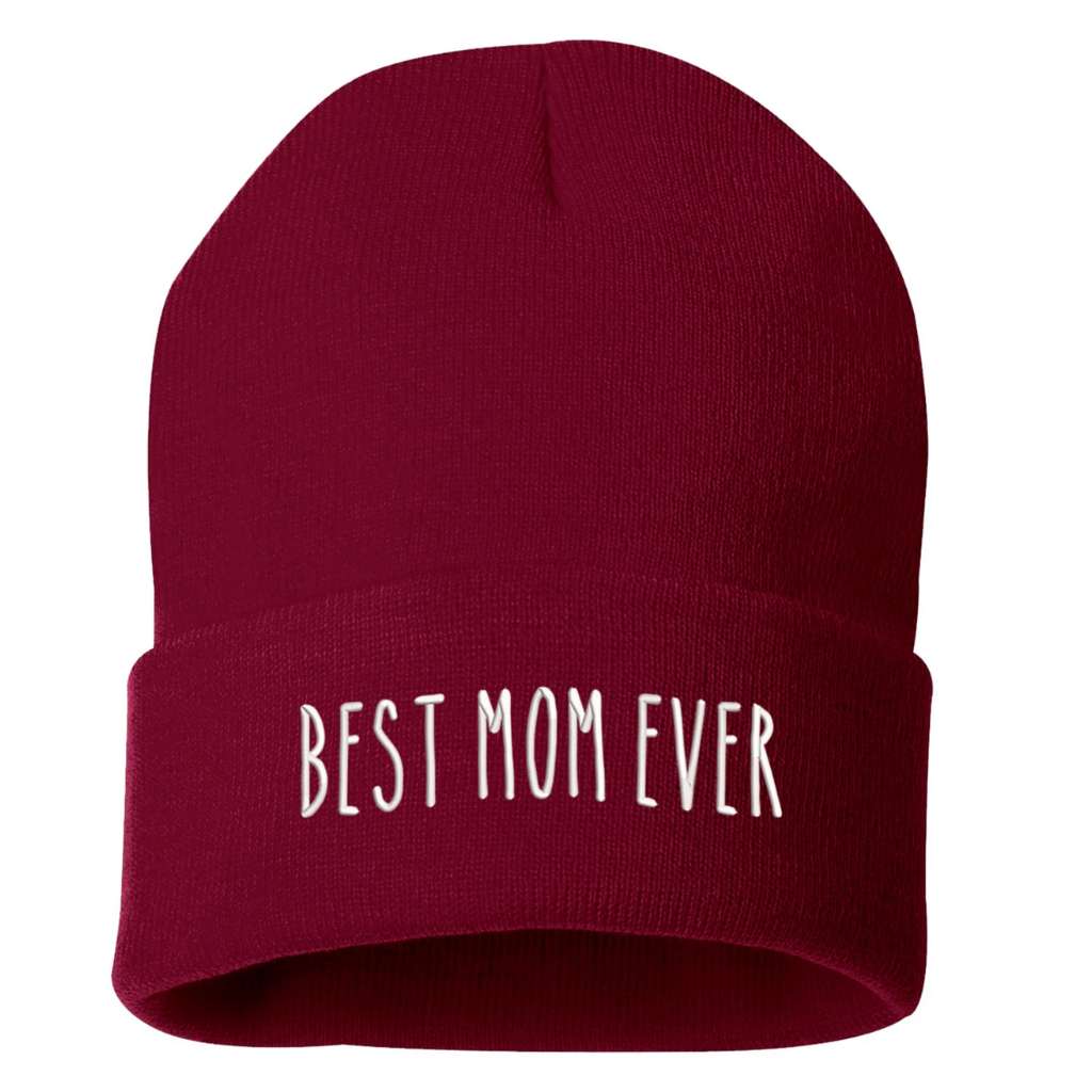 Burgundy Beanie embroidered with Best Mom Ever - DSY Lifestyle
