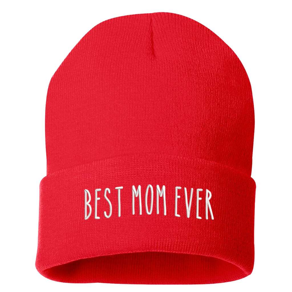 Red Beanie embroidered with Best Mom Ever - DSY Lifestyle