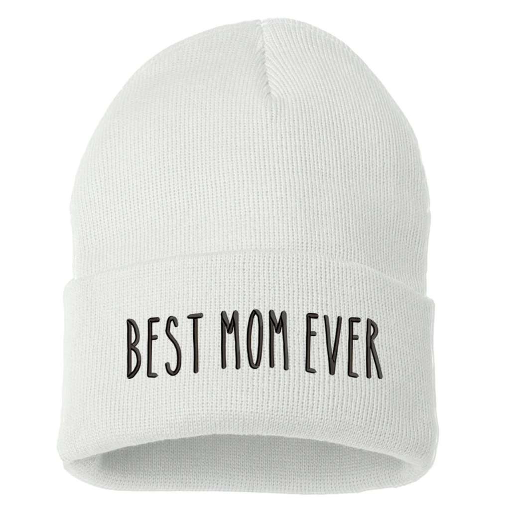 White Beanie embroidered with Best Mom Ever - DSY Lifestyle
