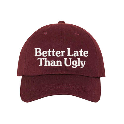 Burgundy bold, embroidered hat with a funny message, perfect for confident go-getters who want to look stylish while staying casual – DSY Lifestyle.
