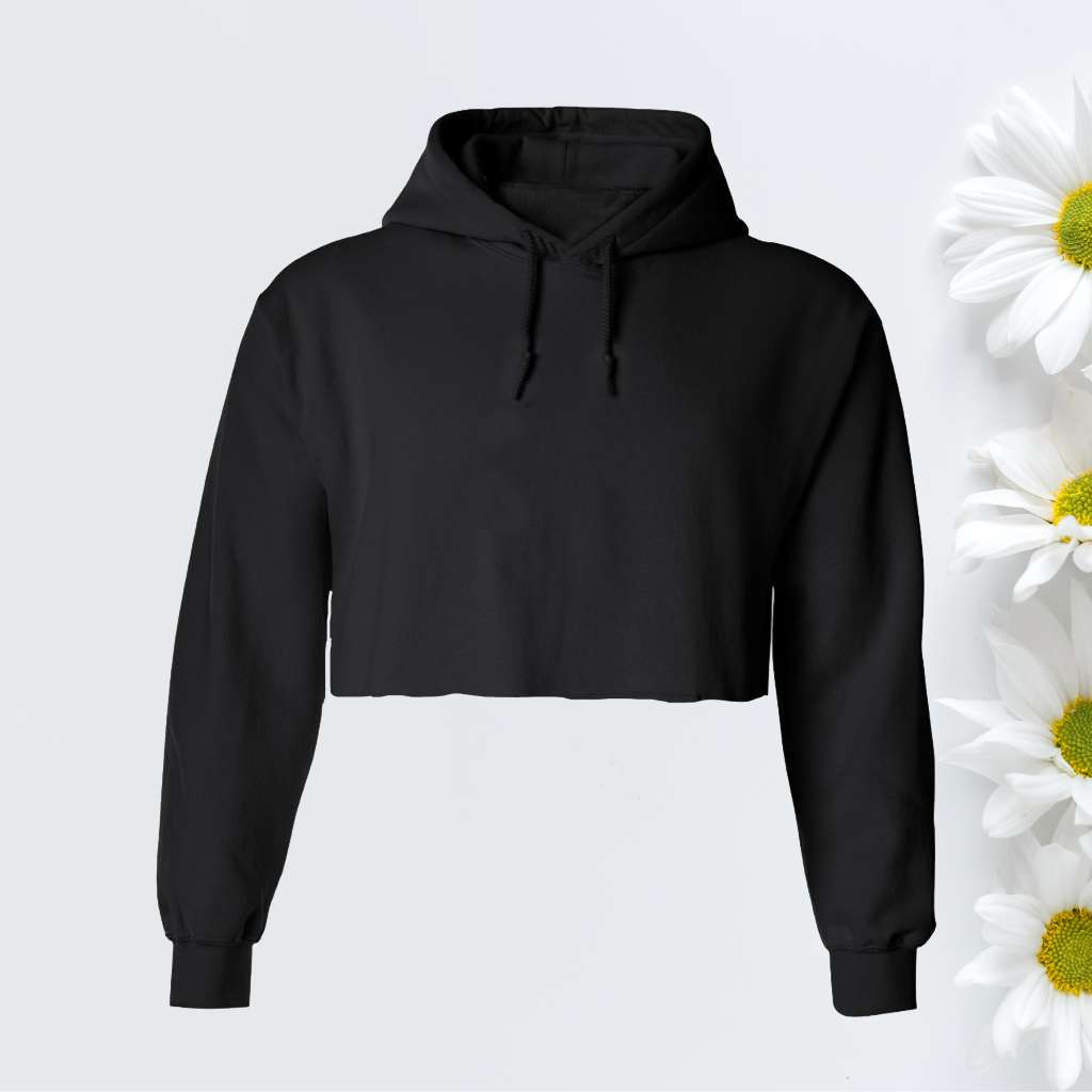 Black unisex oversized cropped hoodie with a raw edge - DSY Lifestyle