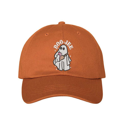 Burnt Orange baseball hat embroidered with a Boojee Ghost for Halloween- DSY Lifestyle