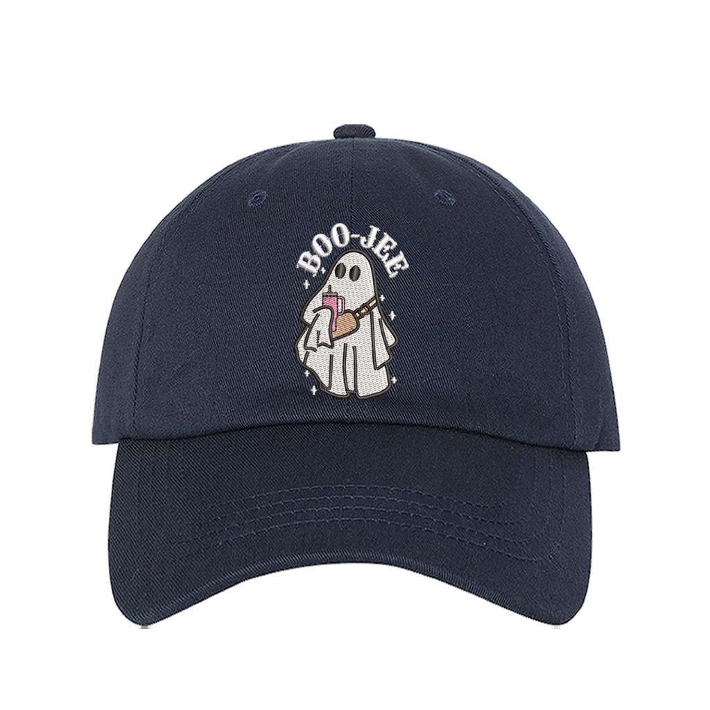 Navy Blue baseball hat embroidered with a Boojee Ghost for Halloween- DSY Lifestyle