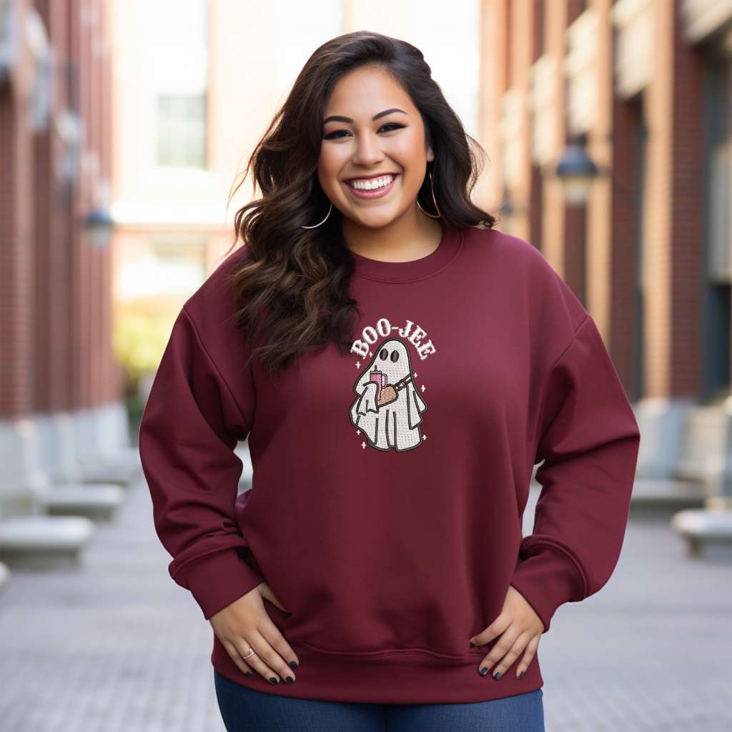 Burgundy Sweatshirt embroidered with Boo-jee Ghost - DSY Lifestyle