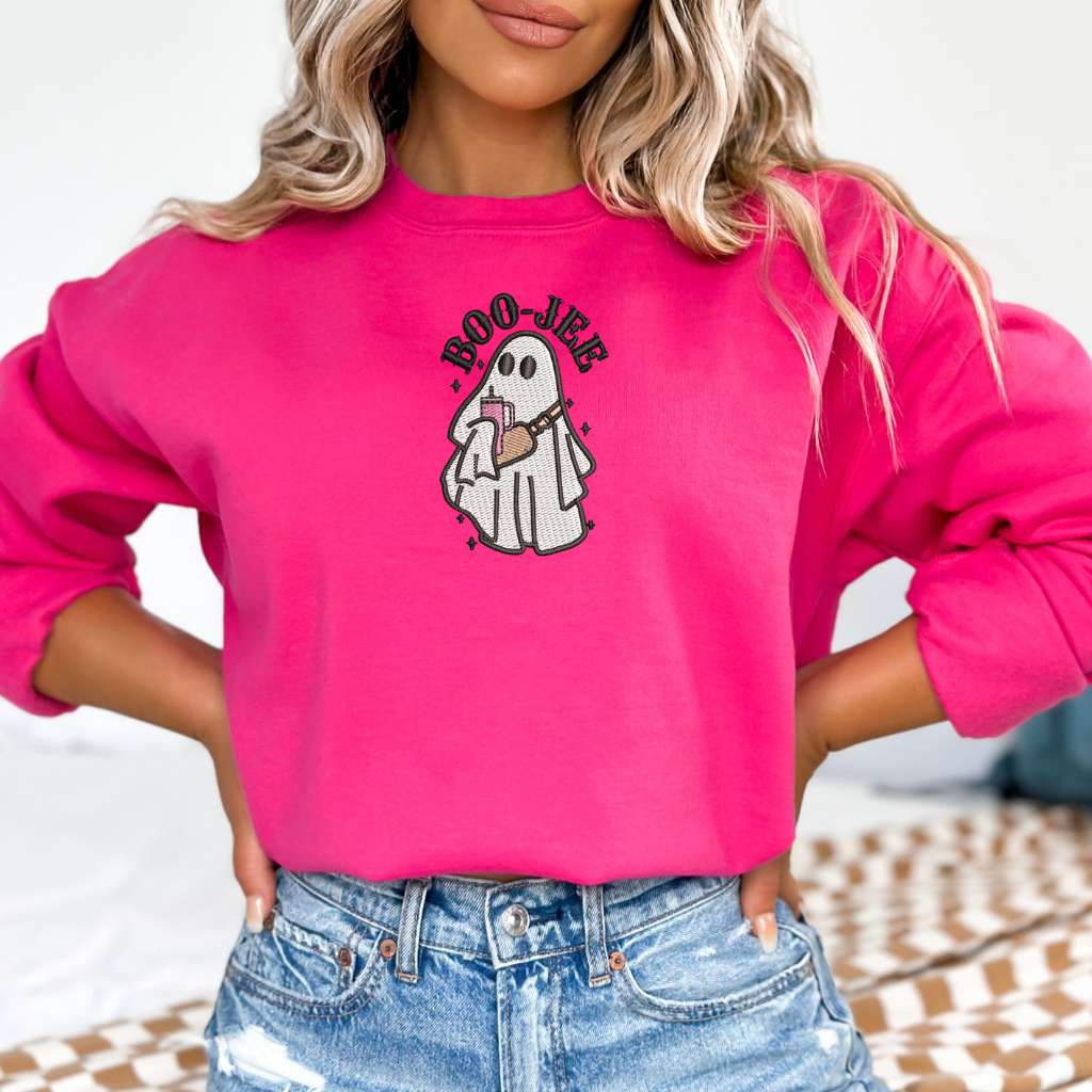 Hot Pink Sweatshirt embroidered with Boo-jee Ghost - DSY Lifestyle