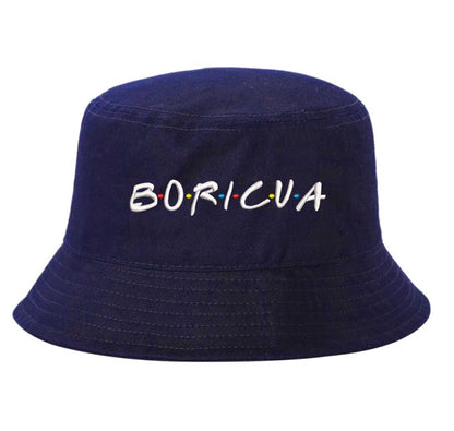 Navy Blue DSY Lifestyle bucket hat with Boricua embroidered in vibrant ‘FRIENDS’ font  lettering - DSY Lifestyle