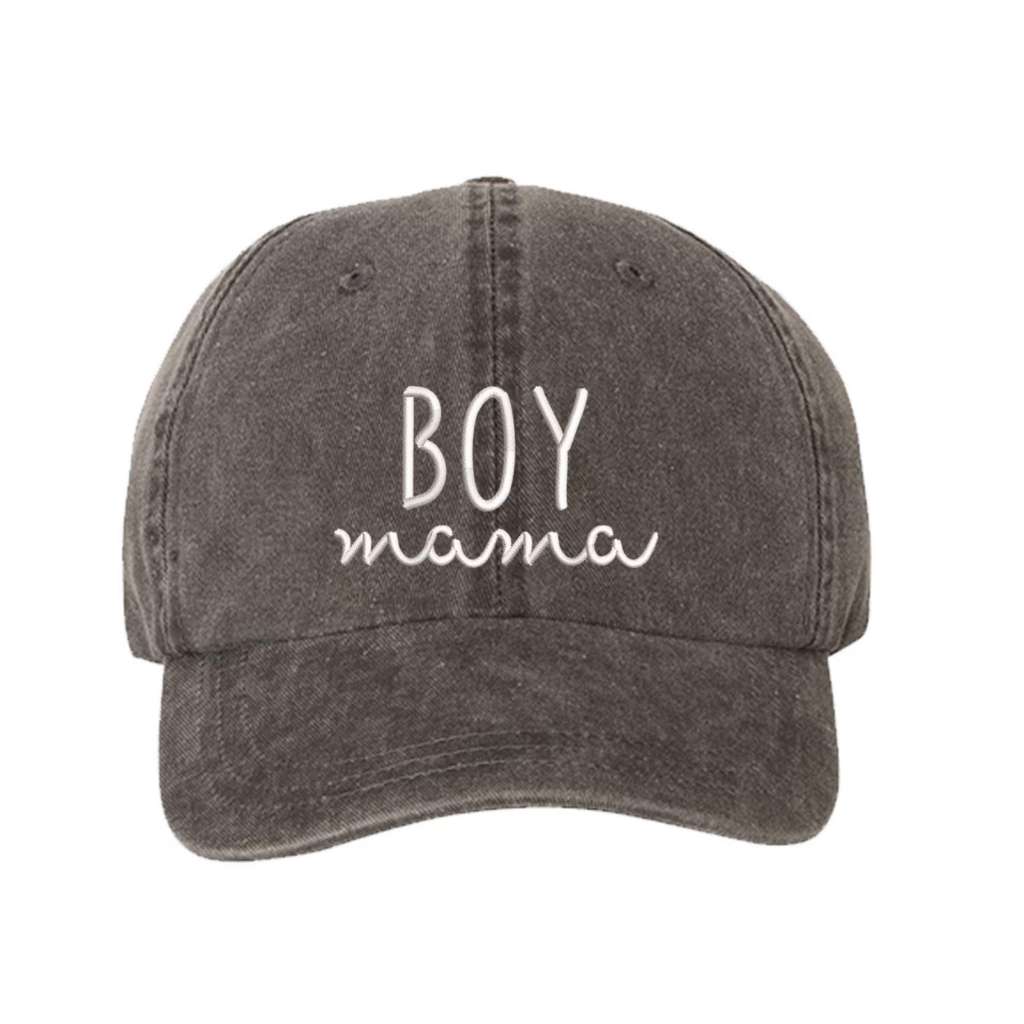 Chocolate Washed Baseball Hat embroidered with Boy Mama in white - DSY Lifestyle