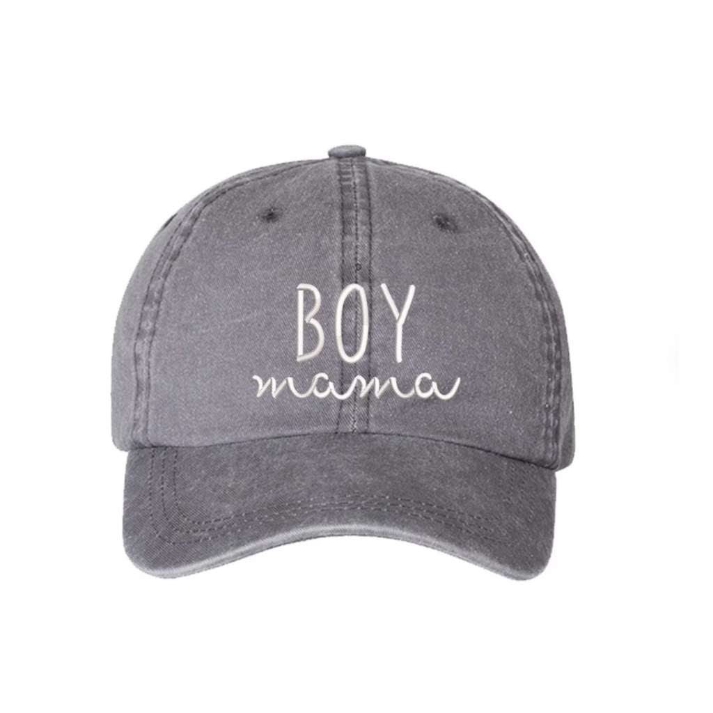 Gray Washed Baseball Hat embroidered with Boy Mama in white - DSY Lifestyle