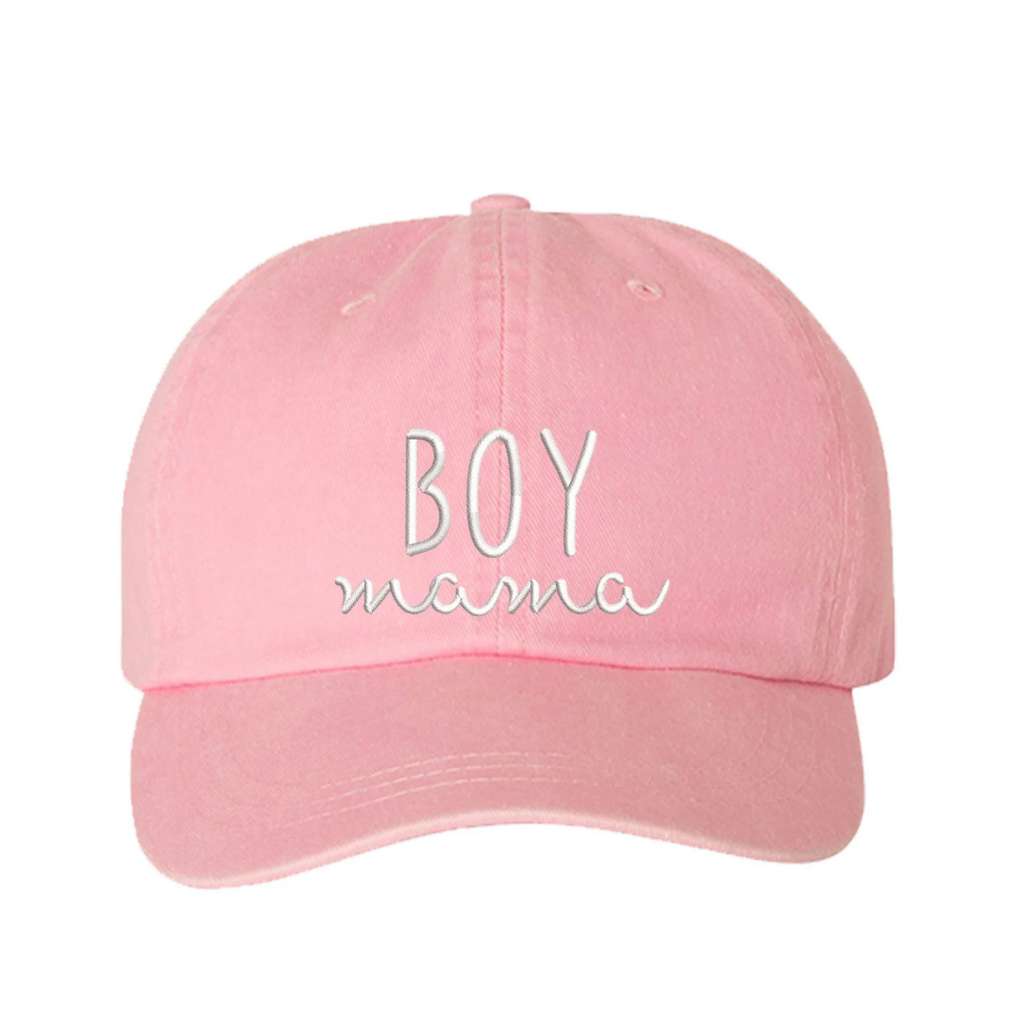 Lt Pink Washed Baseball Hat embroidered with Boy Mama in white - DSY Lifestyle