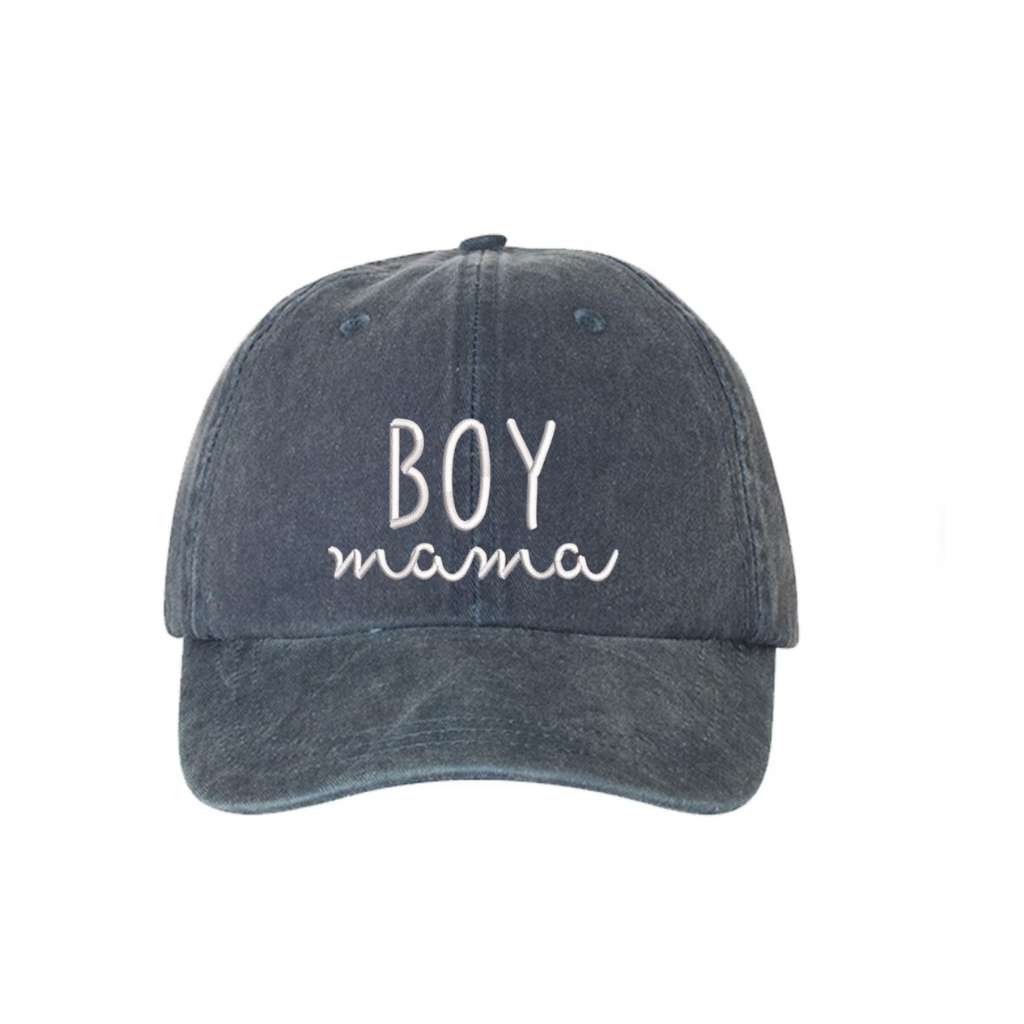 Navy Washed Baseball Hat embroidered with Boy Mama in white - DSY Lifestyle