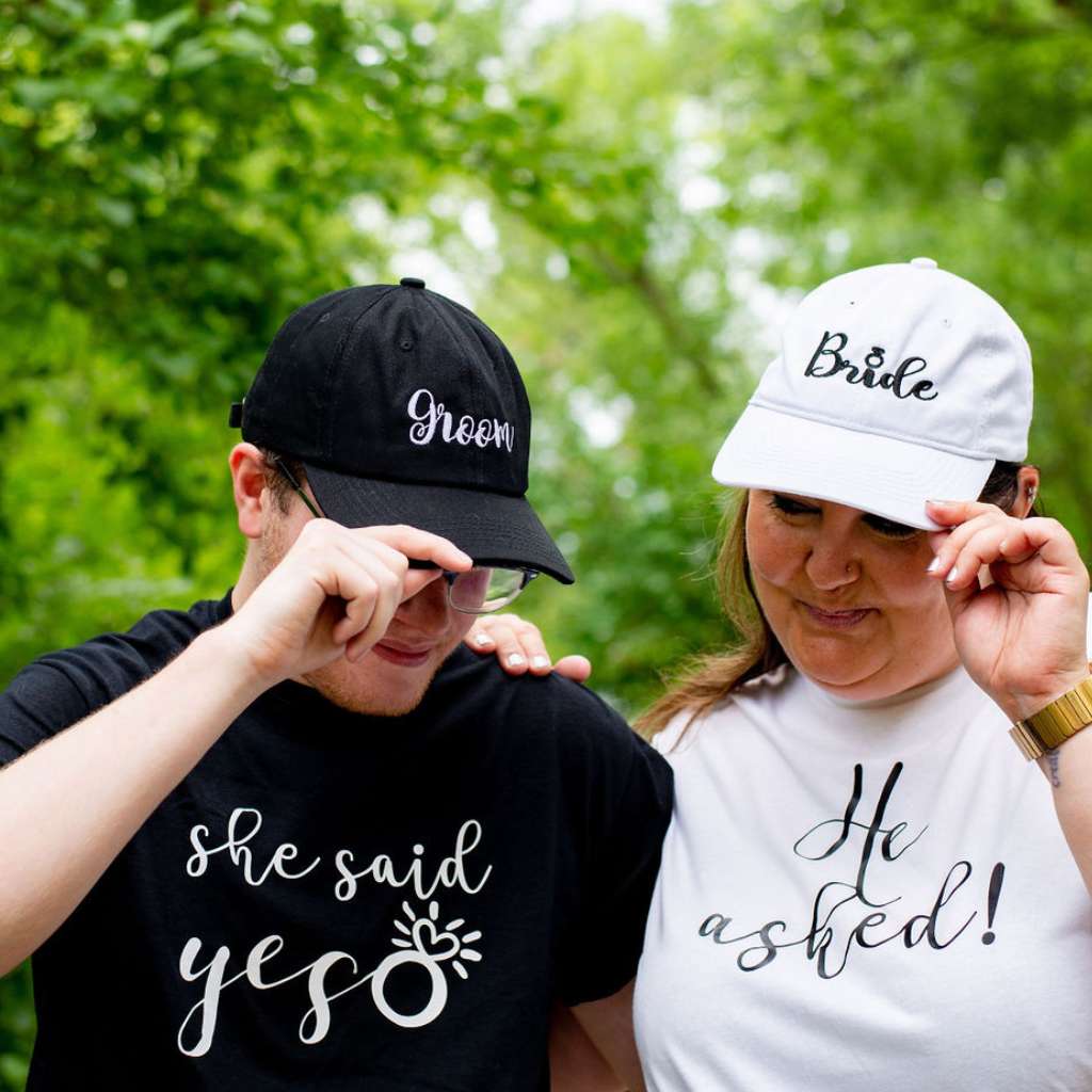 Embroidered 'Bride & Groom' baseball hat by DSY Lifestyle — statement dad hat