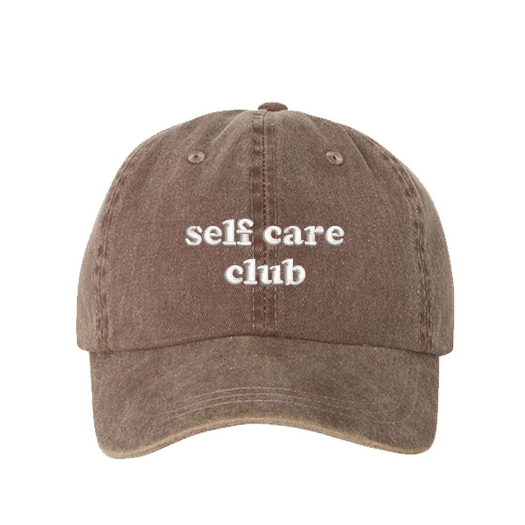 brown washed baseball hat with self care embroidered - DSY Lifestyle