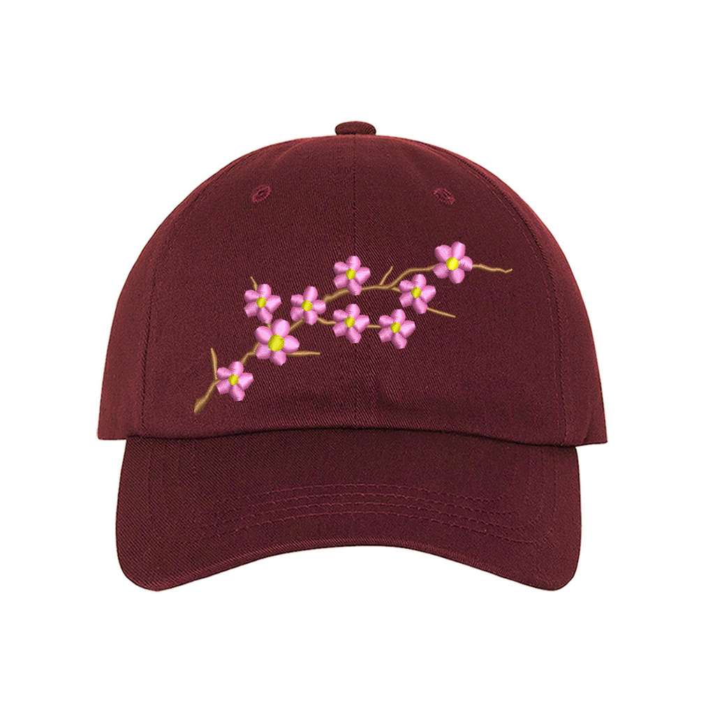Burgundy baseball hat embroidered with a cherry blossom- DSY Lifestyle