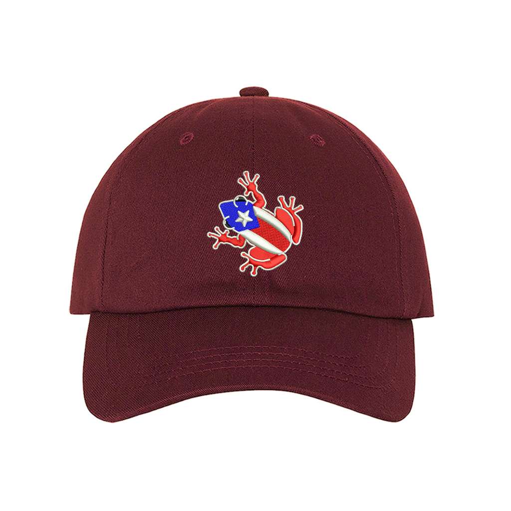 Burgundy baseball hat embroidered with a coqui - DSY Lifestsyle