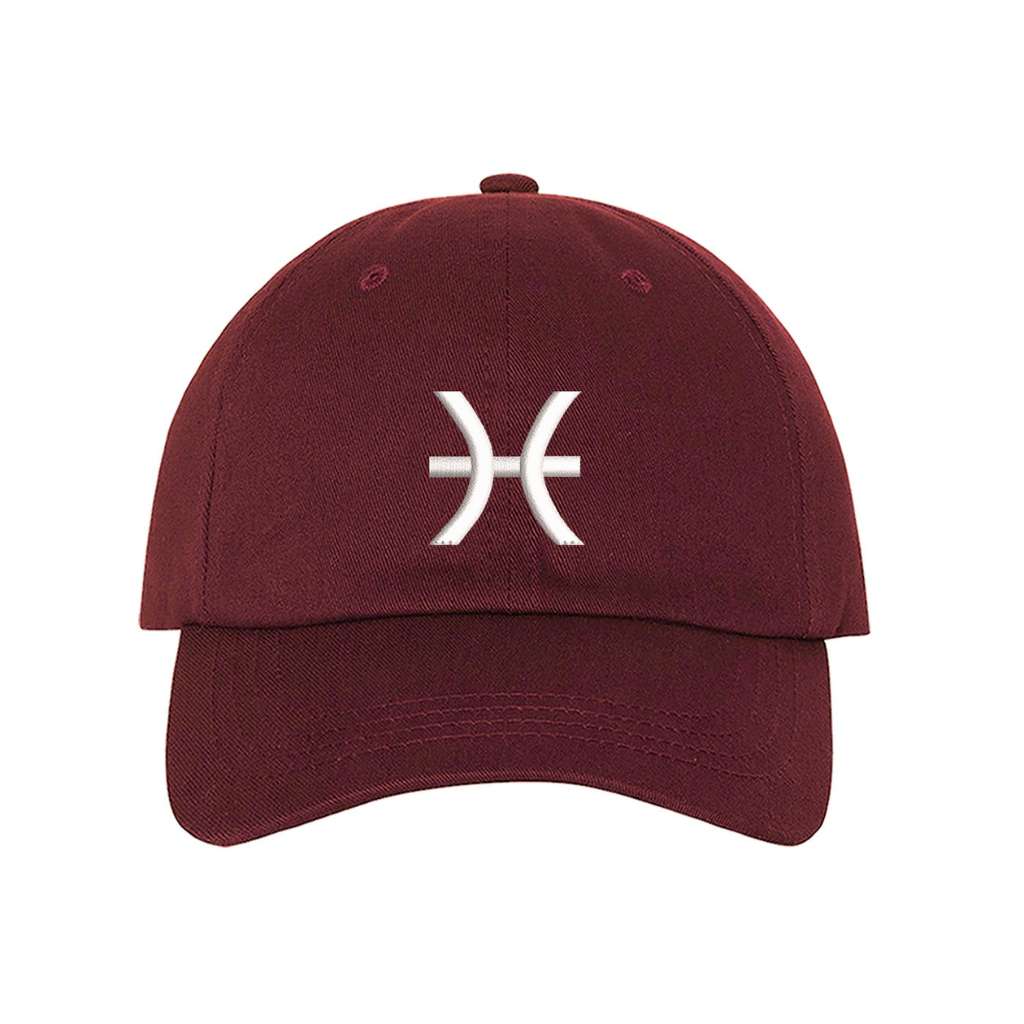 Burgundy baseball hat embroidered with the pisces zodiac sign - DSY Lifestyle
