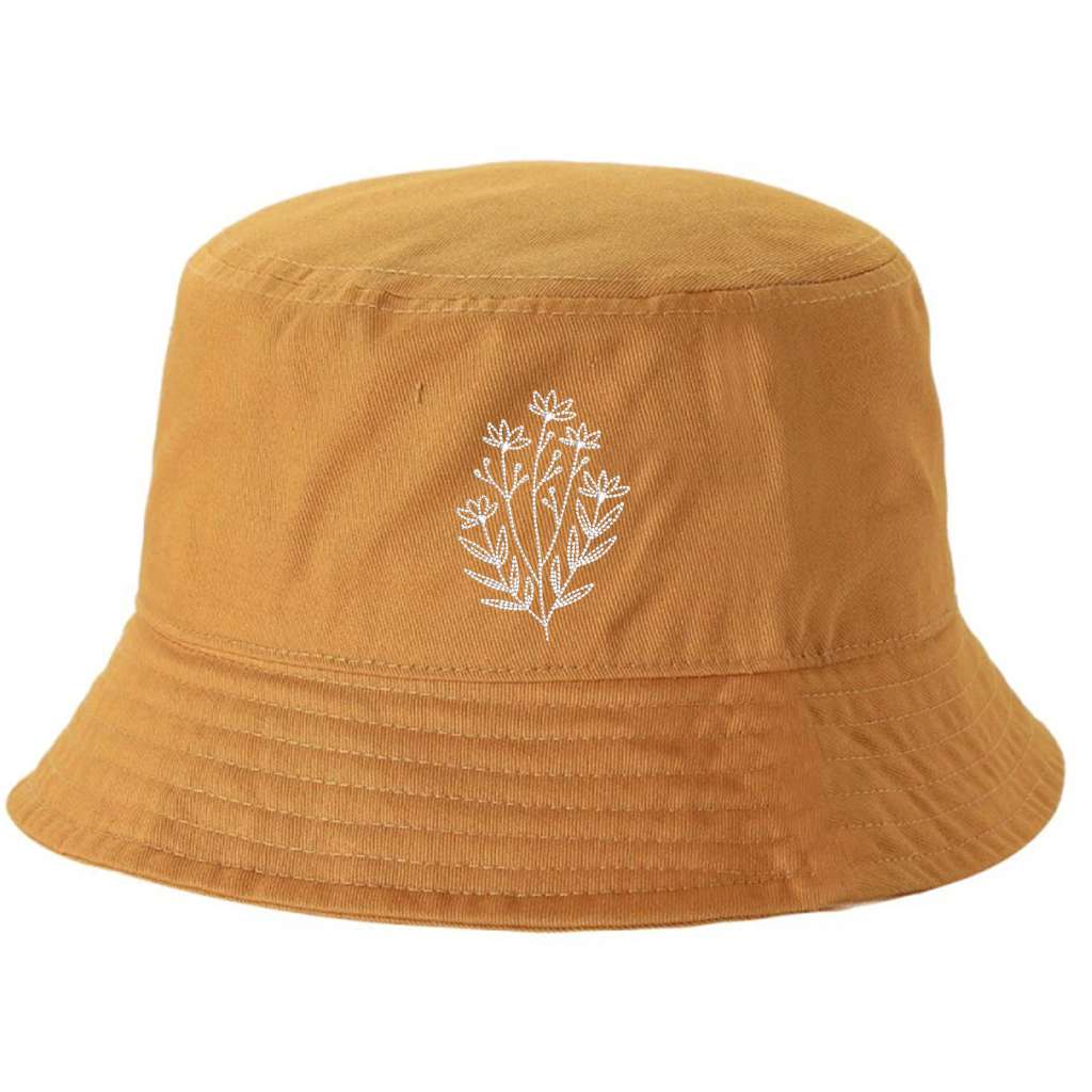 Burnt orange bucket hat with a wildflower embroidered on it- DSY Lifestyle
