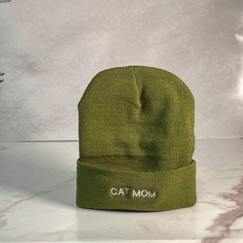 Olive Beanie embroidered with Cat Mom - DSY Lifestyle