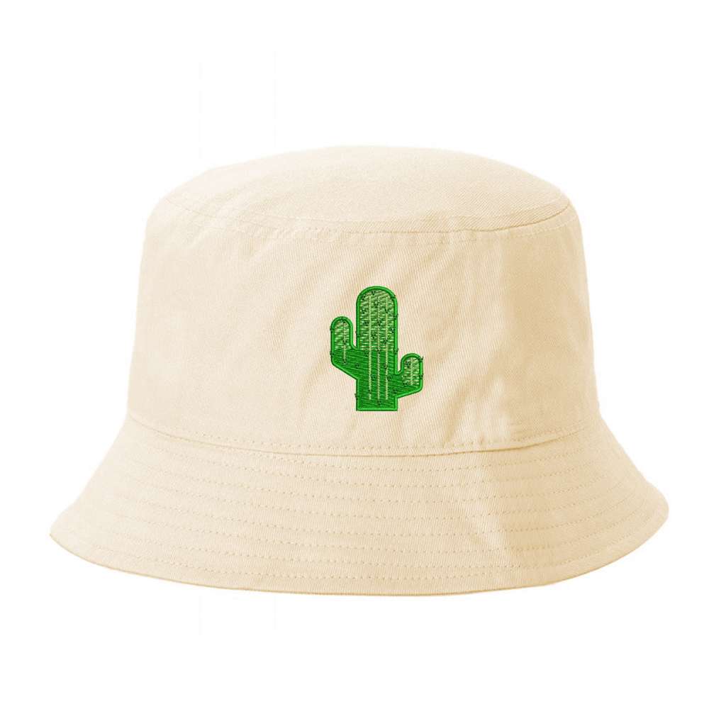 Stone  Bucket Hat embroidered with a cactus - DSY Lifestyle