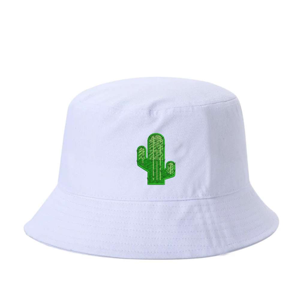 White  Bucket Hat embroidered with a cactus - DSY Lifestyle