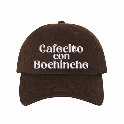 Brown Cafecito con Bochinche Embroidered Baseball Hat featuring premium embroidery, adjustable hook and loop closure, and breathable cotton material – DSY Lifestyle