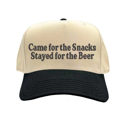 Natural Black Came For The Snacks Stayed For The Beer Two-Tone 5-Panel Embroidered Baseball Hat featuring bold lettering on a stylish snapback cap, perfect for BBQs, tailgates, and weekend fun - DSY Lifestyle