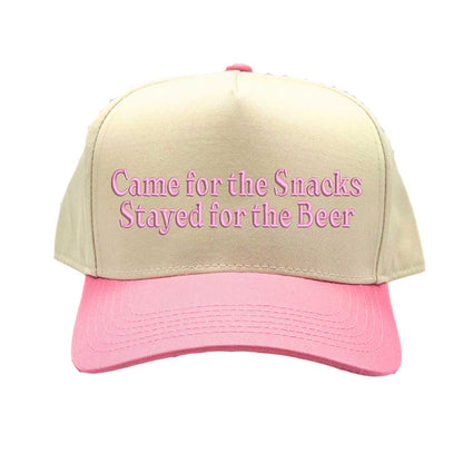 Natural Light Pink Came For The Snacks Stayed For The Beer Two-Tone 5-Panel Embroidered Baseball Hat featuring bold lettering on a stylish snapback cap, perfect for BBQs, tailgates, and weekend fun - DSY Lifestyle