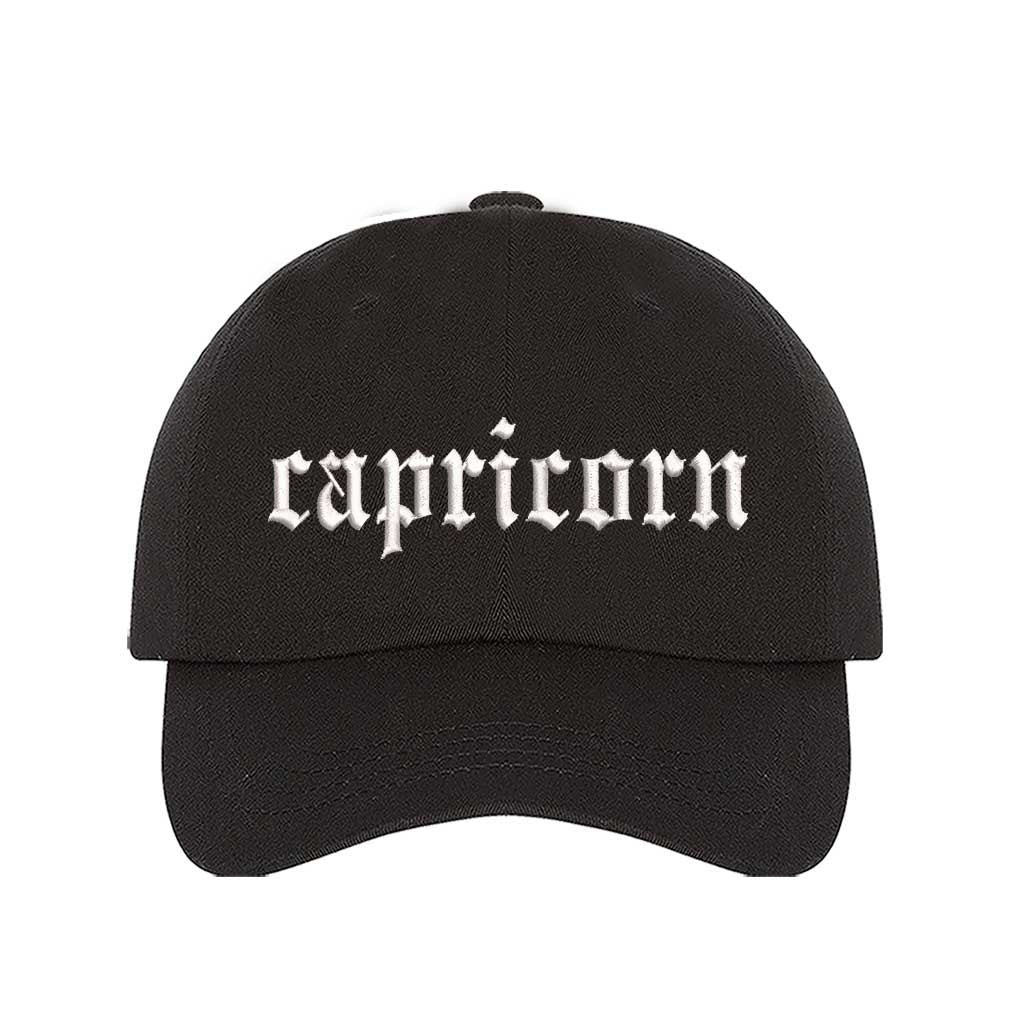 Black Capricorn Baseball Hat, a zodiac statement hat for confident, goal-driven style with everyday appeal. DSY Lifestyle.

