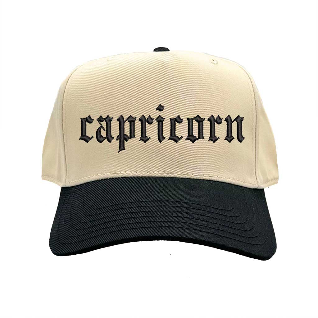 Natural Black Capricorn Two-Tone Baseball Hat, a zodiac statement hat for confident, goal-driven style with everyday edge. DSY Lifestyle.

