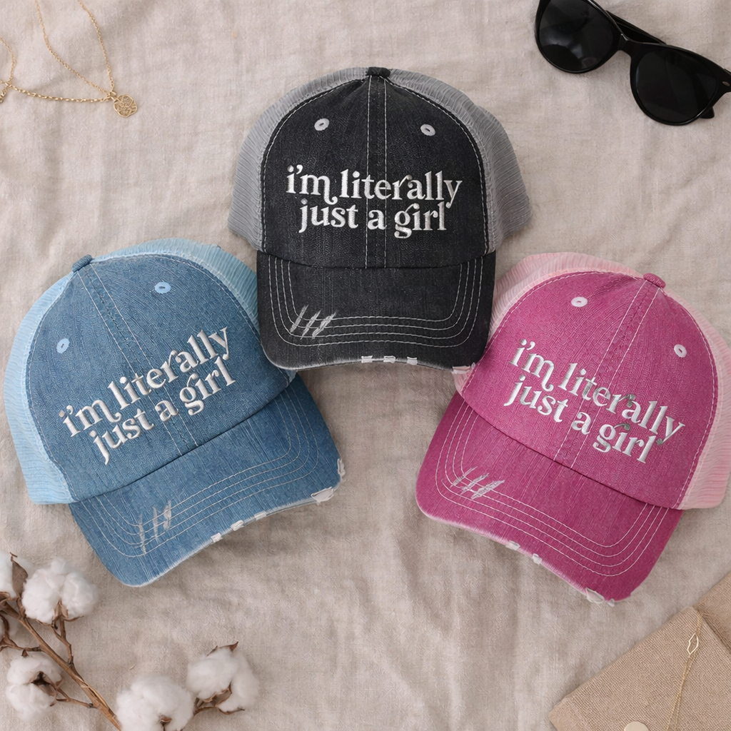 I’m Literally Just A Girl Distressed Trucker Hat - Premium Vintage Sarcastic Gift Cap